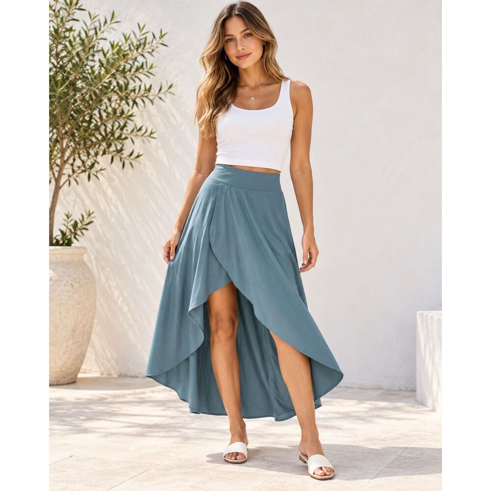 Halara Breezeful Stone Blue 2-in-1 High Low Ruffle Dance Skirt L NWT